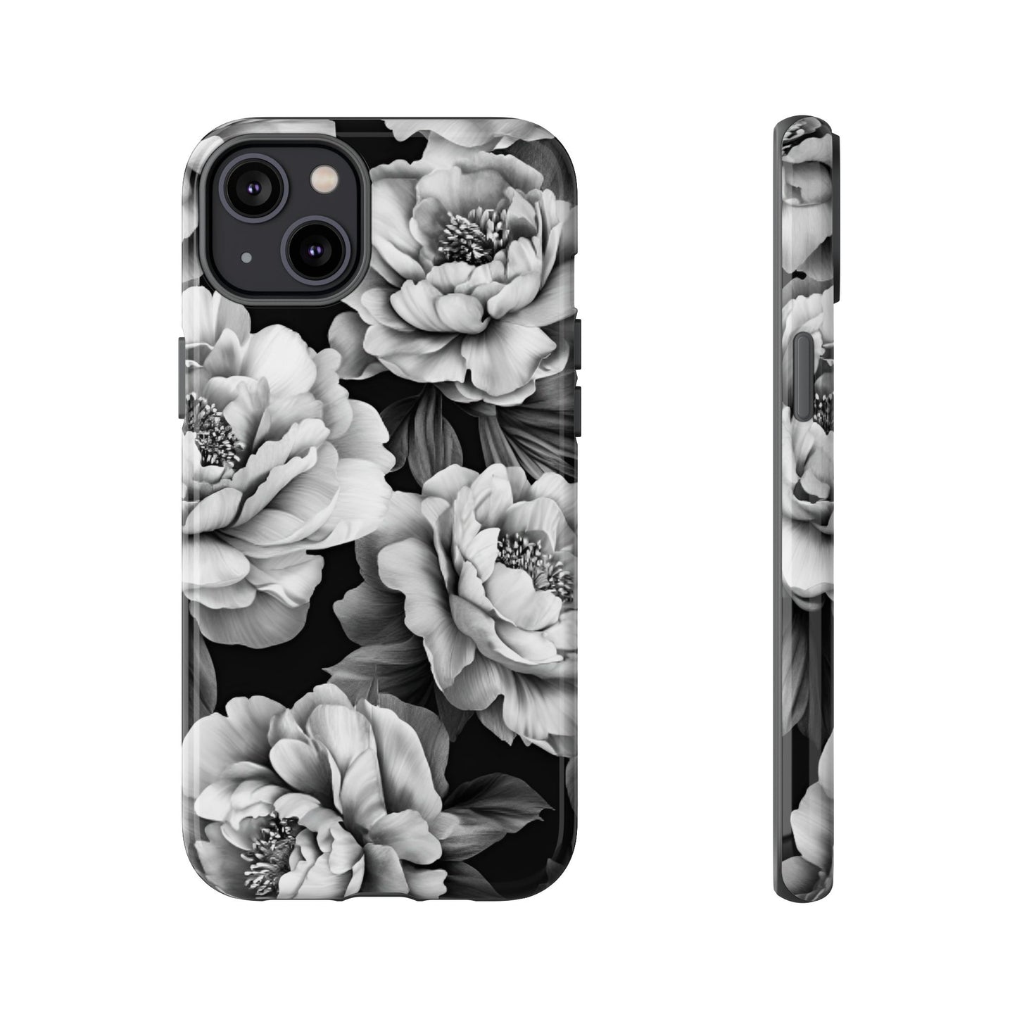 Black and White Peony Flower Phone Case - Aesthetic Dark Floral Phone Cases - iPhone 16 15 14 13 12 11, Samsung Galaxy & Google Pixel Phone Covers