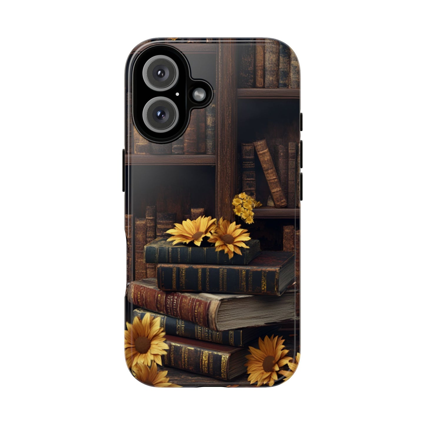 Vintage Books and Sunflowers Phone Case - Dark Academia Library Phone Cases - iPhone 16 15 14 13 12 11, Samsung Galaxy & Google Pixel Phone Covers - Boo and Bewear