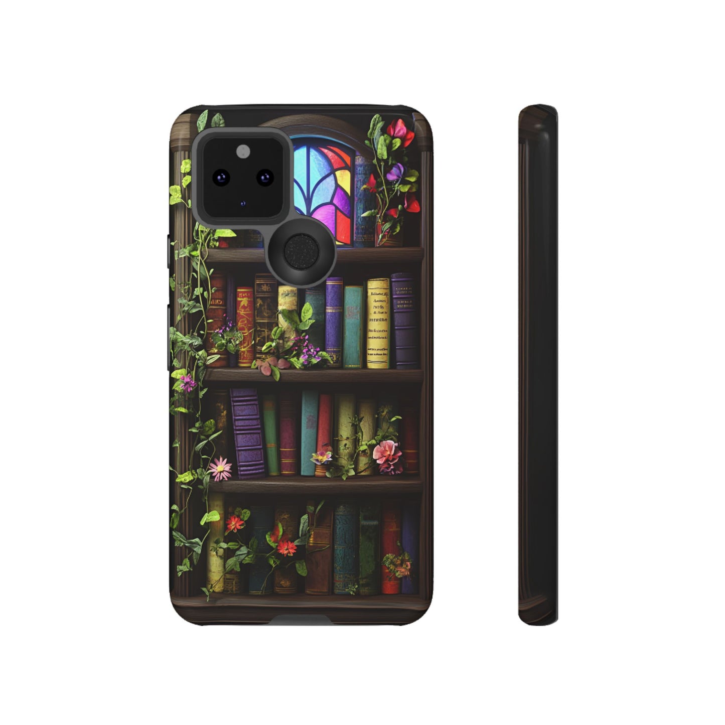 Bookshelf and Stained Glass Window Phone Case - Book Lover Phone Cases for iPhone 16 15 14 13 12 11, Samsung Galaxy & Google Pixel