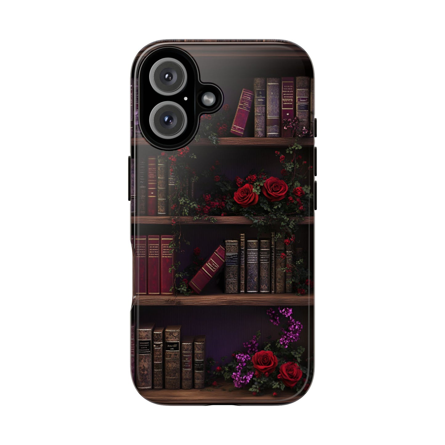 Book Lovers Phone Case - Roses and Books in Moody Vintage Bookshelf - iPhone 16 15 14 13 12 11, Samsung Galaxy & Google Pixel Phone Covers - Boo and Bewear