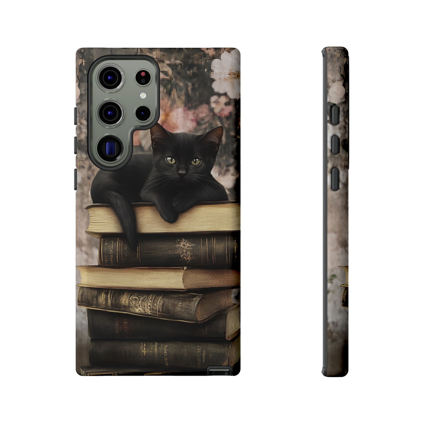 Black Cat and Books Phone Case - Vintage Dark Academia Library Phone Cases for iPhone 16 15 14 13 12 11, Samsung Galaxy & Google Pixel