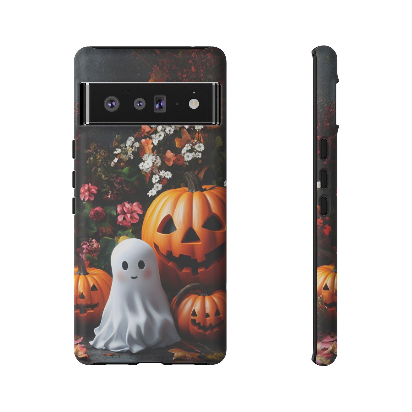 Halloween Phone Case with Cute Ghost and Pumpkins - iPhone 16 15 14 13 12 11, Samsung Galaxy & Google Pixel Phone Covers