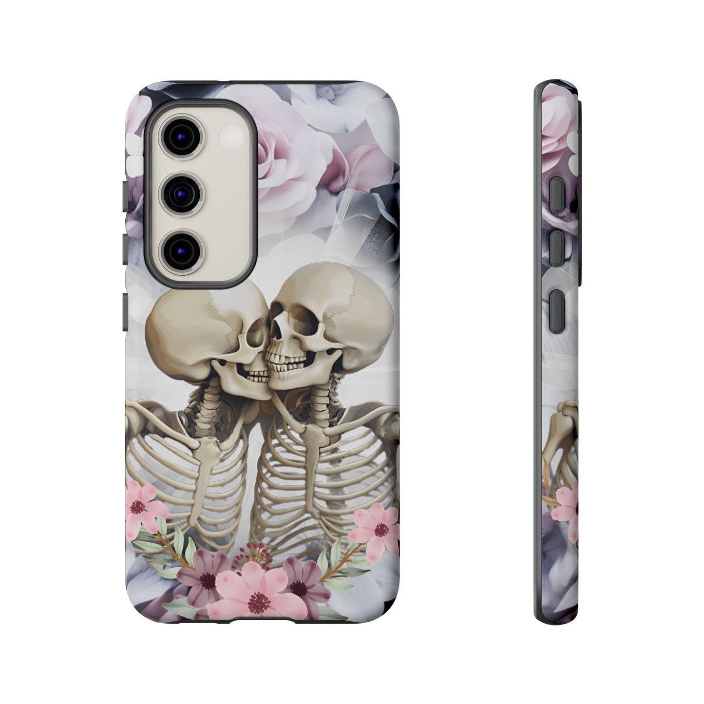 Skeleton Couple Phone Case - Floral Love Halloween Phone Cases for iPhone 16 15 14 13 12 11, Samsung Galaxy & Google Pixel