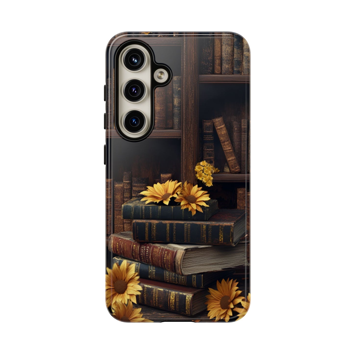 Vintage Books and Sunflowers Phone Case - Dark Academia Library Phone Cases - iPhone 16 15 14 13 12 11, Samsung Galaxy & Google Pixel Phone Covers