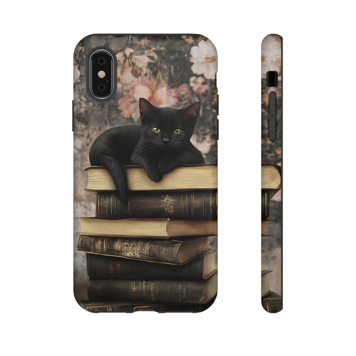 Black Cat and Books Phone Case - Vintage Dark Academia Library Phone Cases for iPhone 16 15 14 13 12 11, Samsung Galaxy & Google Pixel