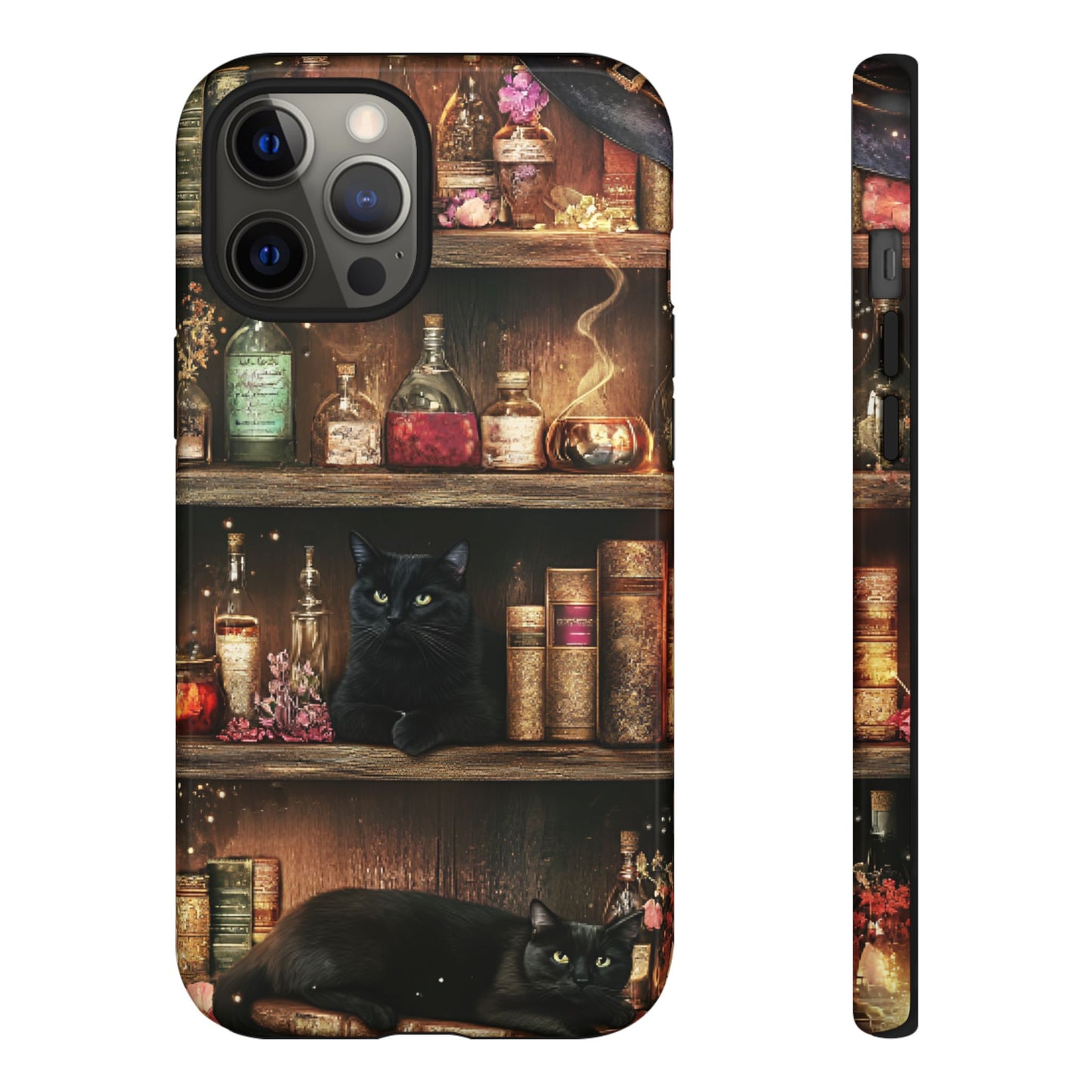 Witch Bookshelf Phone Case - Witchy Books Potions and Black Cats for iPhone 16 15 14 13 12 11, Samsung Galaxy & Google Pixel