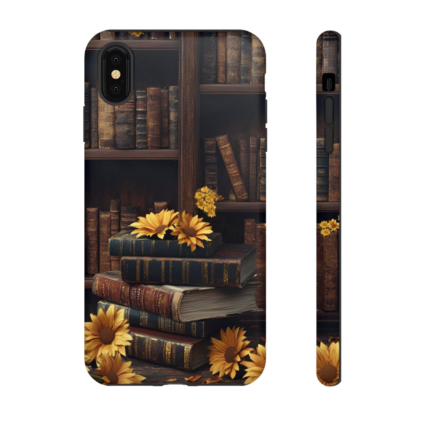 Vintage Books and Sunflowers Phone Case - Dark Academia Library Phone Cases - iPhone 16 15 14 13 12 11, Samsung Galaxy & Google Pixel Phone Covers