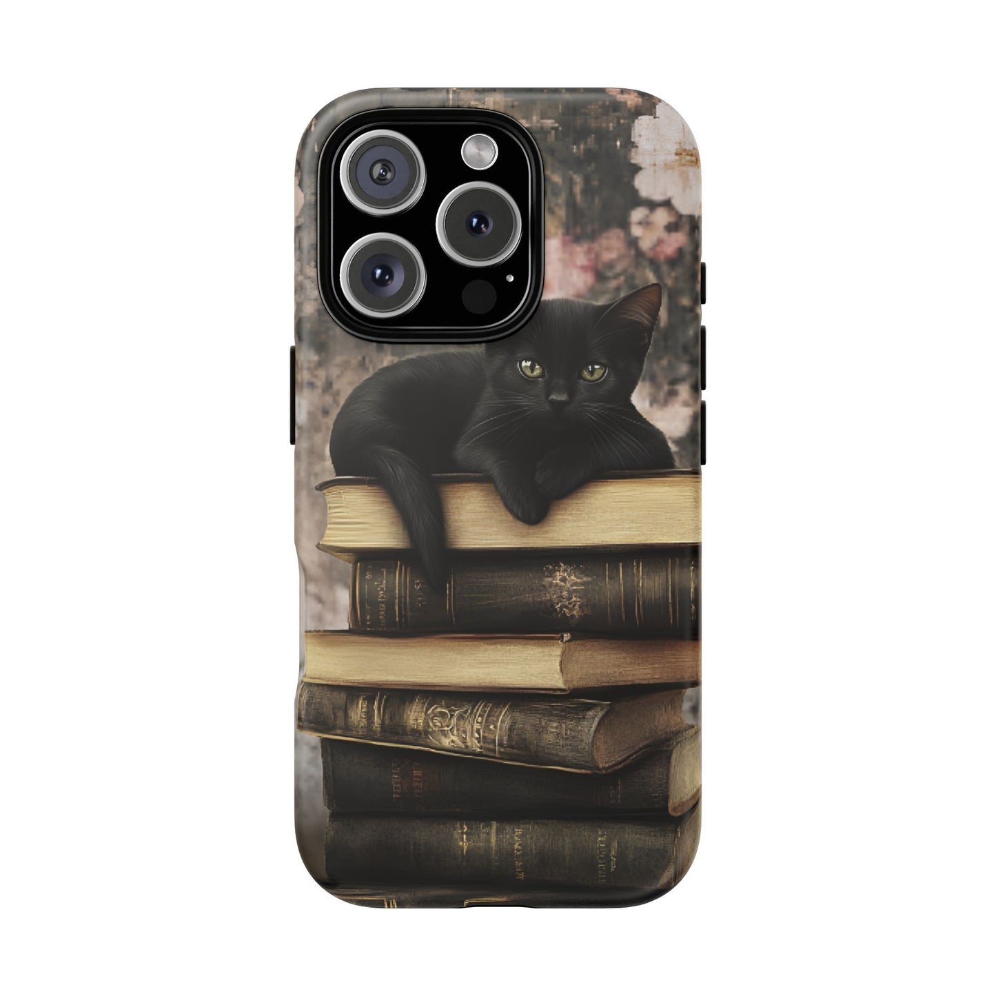 Black Cat and Books Phone Case - Vintage Dark Academia Library Phone Cases for iPhone 16 15 14 13 12 11, Samsung Galaxy & Google Pixel