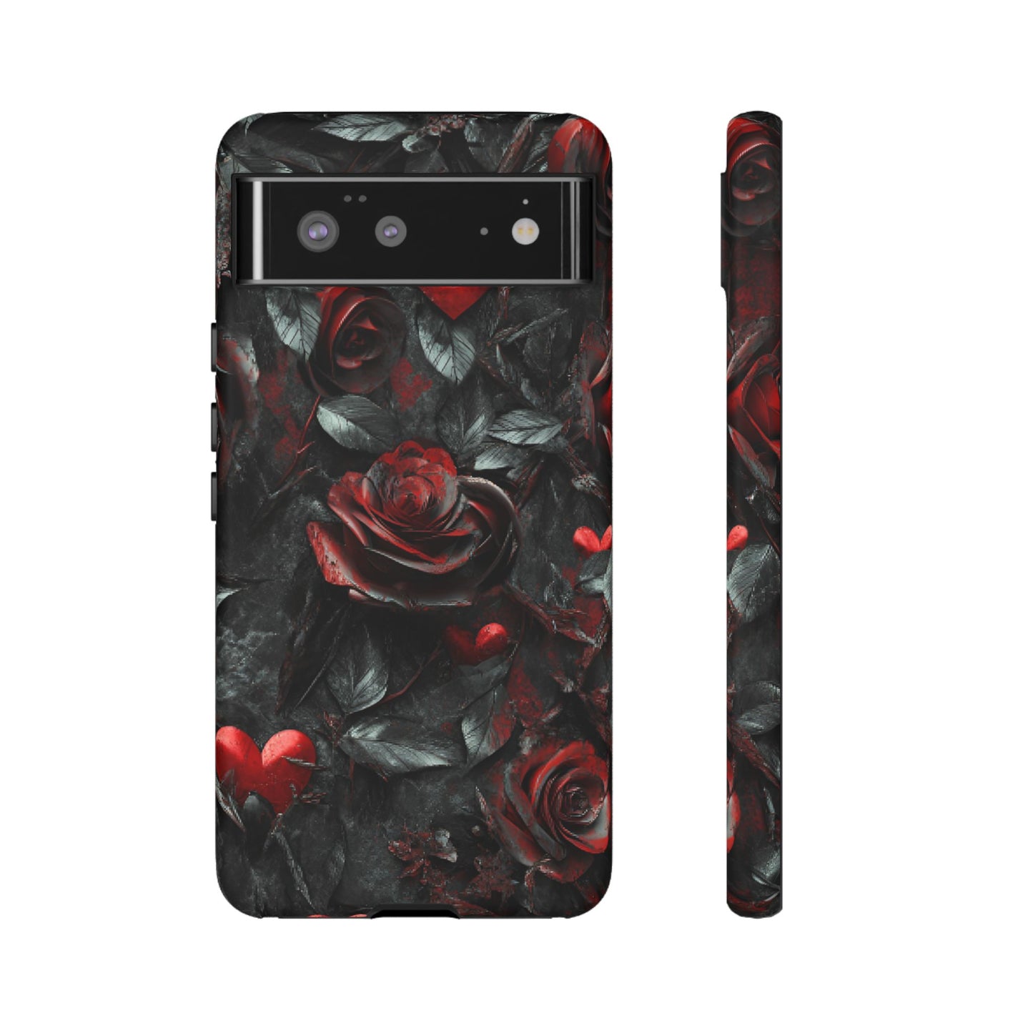 Gothic Valentine Phone Case - Dark Romance Roses and Hearts for iPhone 16 15 14 13 12 11, Samsung Galaxy & Google Pixel