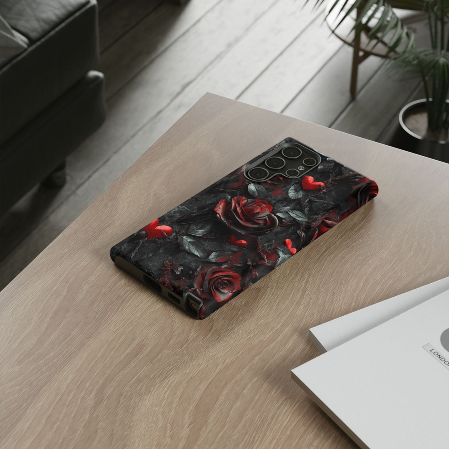 Gothic Valentine Phone Case - Dark Romance Roses and Hearts - iPhone 16 15 14 13 12 11, Samsung Galaxy & Google Pixel Phone Covers