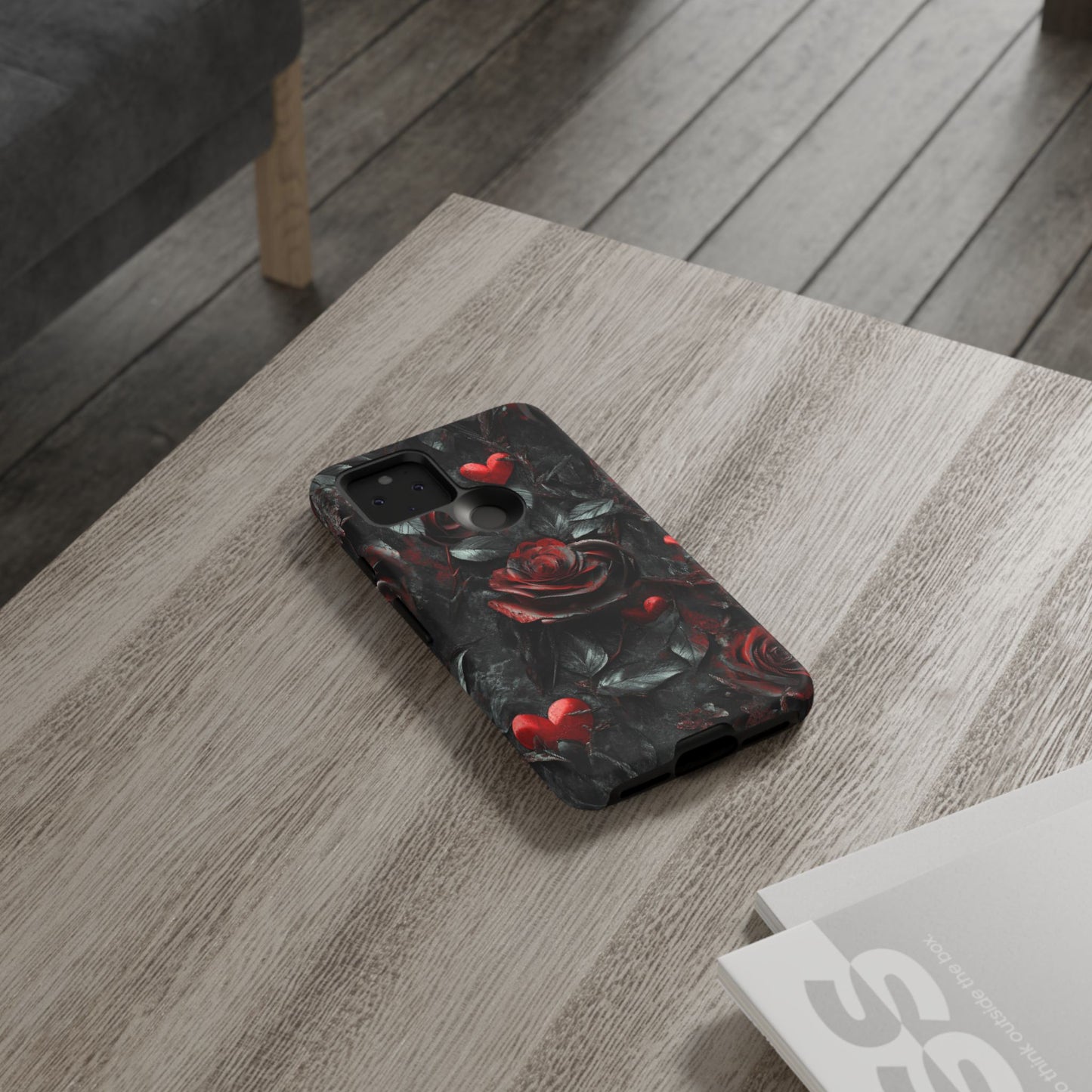 Gothic Valentine Phone Case - Dark Romance Roses and Hearts - iPhone 16 15 14 13 12 11, Samsung Galaxy & Google Pixel Phone Covers