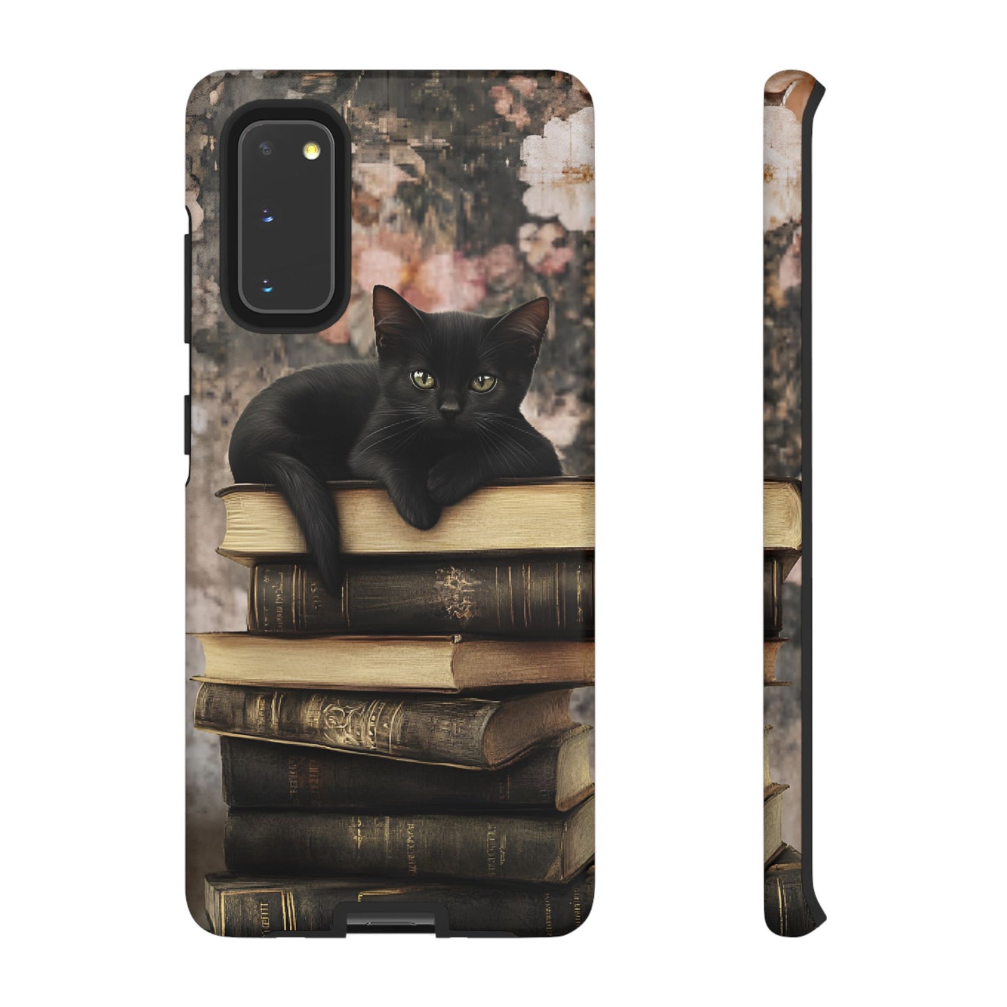 Black Cat and Books Phone Case - Vintage Dark Academia Library Phone Cases for iPhone 16 15 14 13 12 11, Samsung Galaxy & Google Pixel