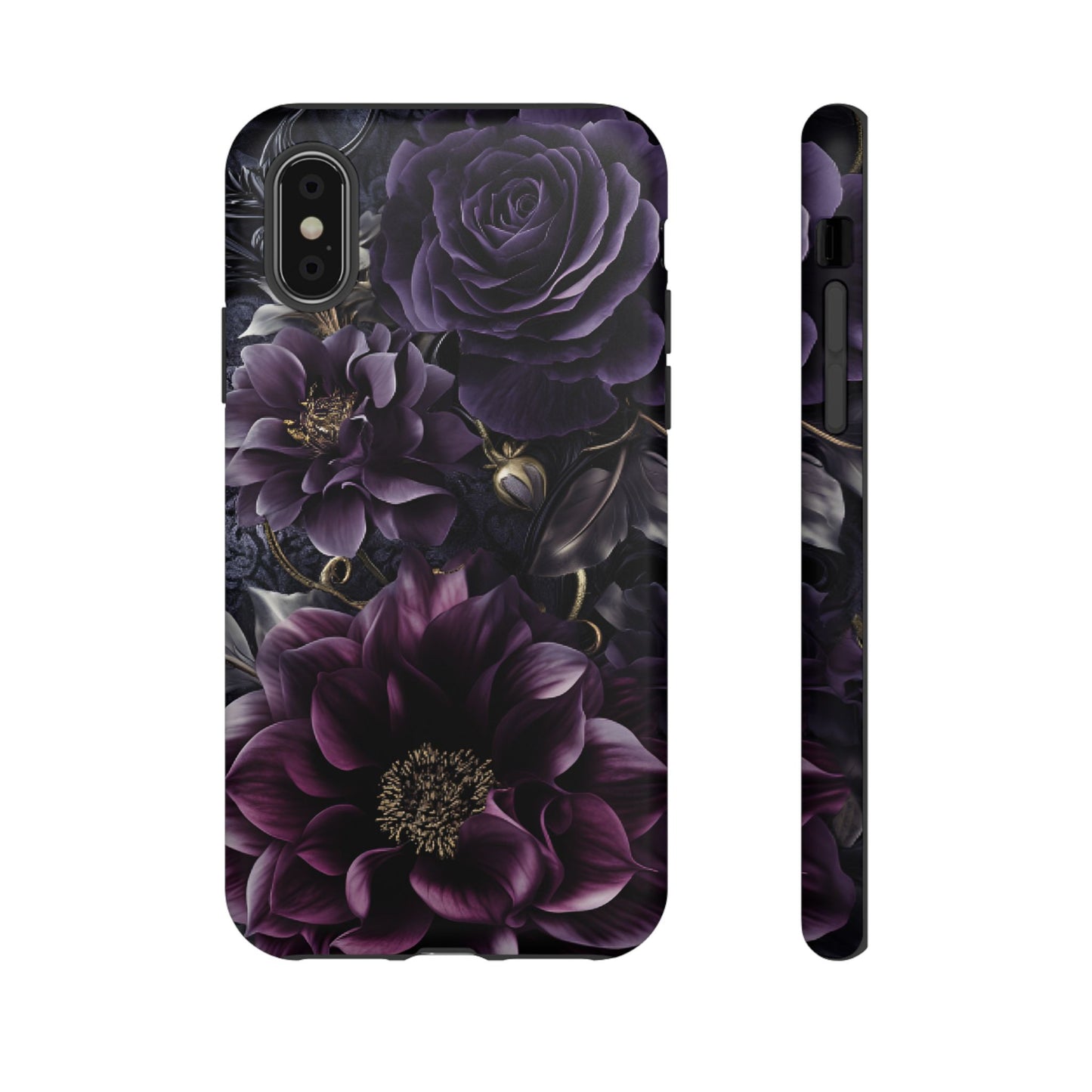 Gothic Dark Floral Phone Case - Aesthetic Purple and Gold Flowers - iPhone 16 15 14 13 12 11, Samsung Galaxy & Google Pixel Phone Covers - Boo and Bewear