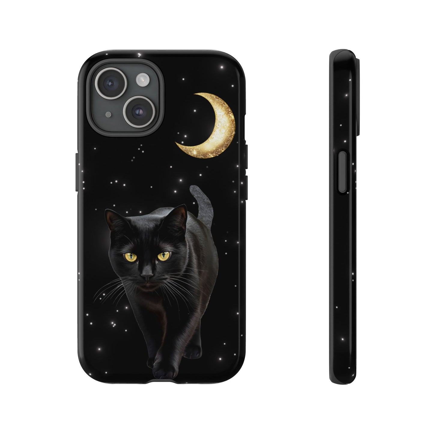 Black Cat and Moon Phone Case - Celestial Cat Lover Phone Cases for iPhone 16 15 14 13 12 11, Samsung Galaxy & Google Pixel