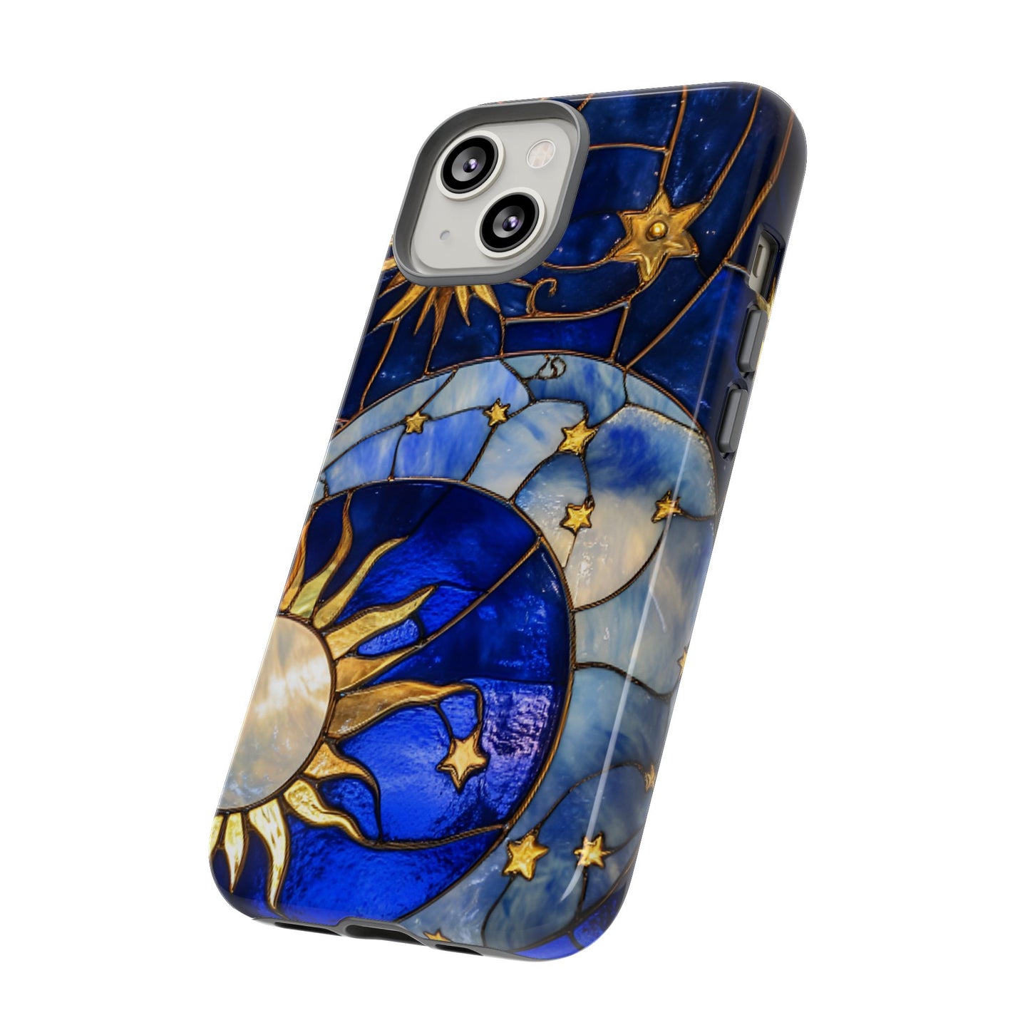 Moon and Sun Stained Glass Phone Case for iPhone 16 15 14 13 12 11, Samsung Galaxy & Google Pixel