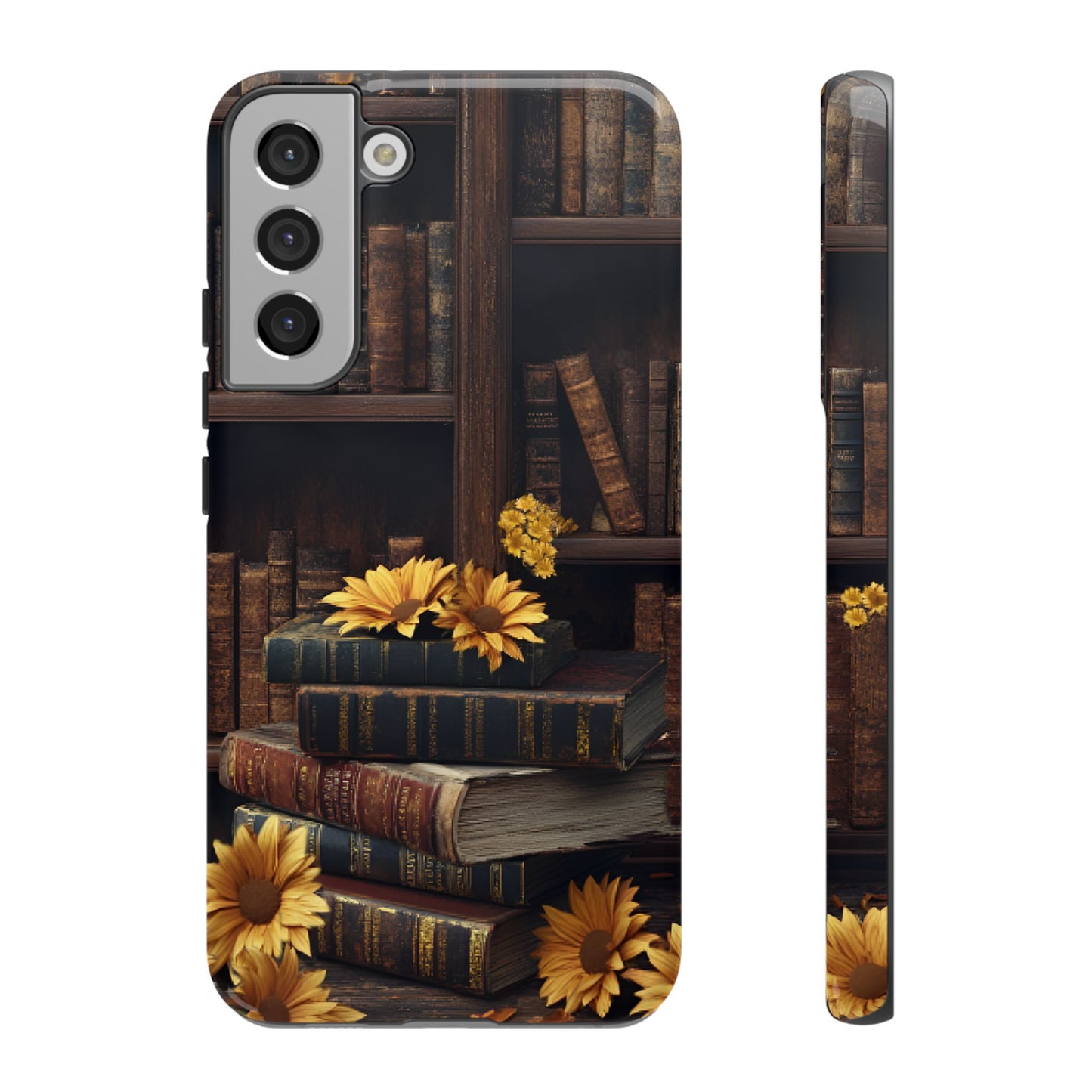 Vintage Books and Sunflowers Phone Case - Dark Academia Library Phone Cases - iPhone 16 15 14 13 12 11, Samsung Galaxy & Google Pixel Phone Covers