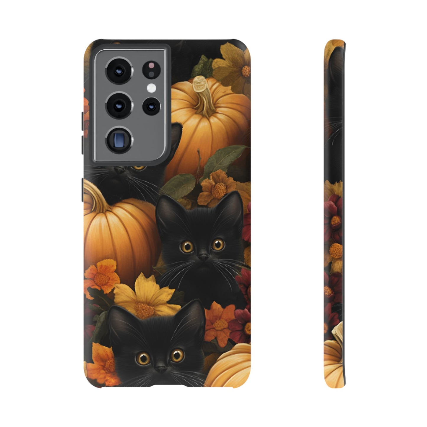 Black Cats and Pumpkins Phone Case - Cute Halloween Phone Cases - iPhone 16 15 14 13 12 11, Samsung Galaxy & Google Pixel Phone Covers