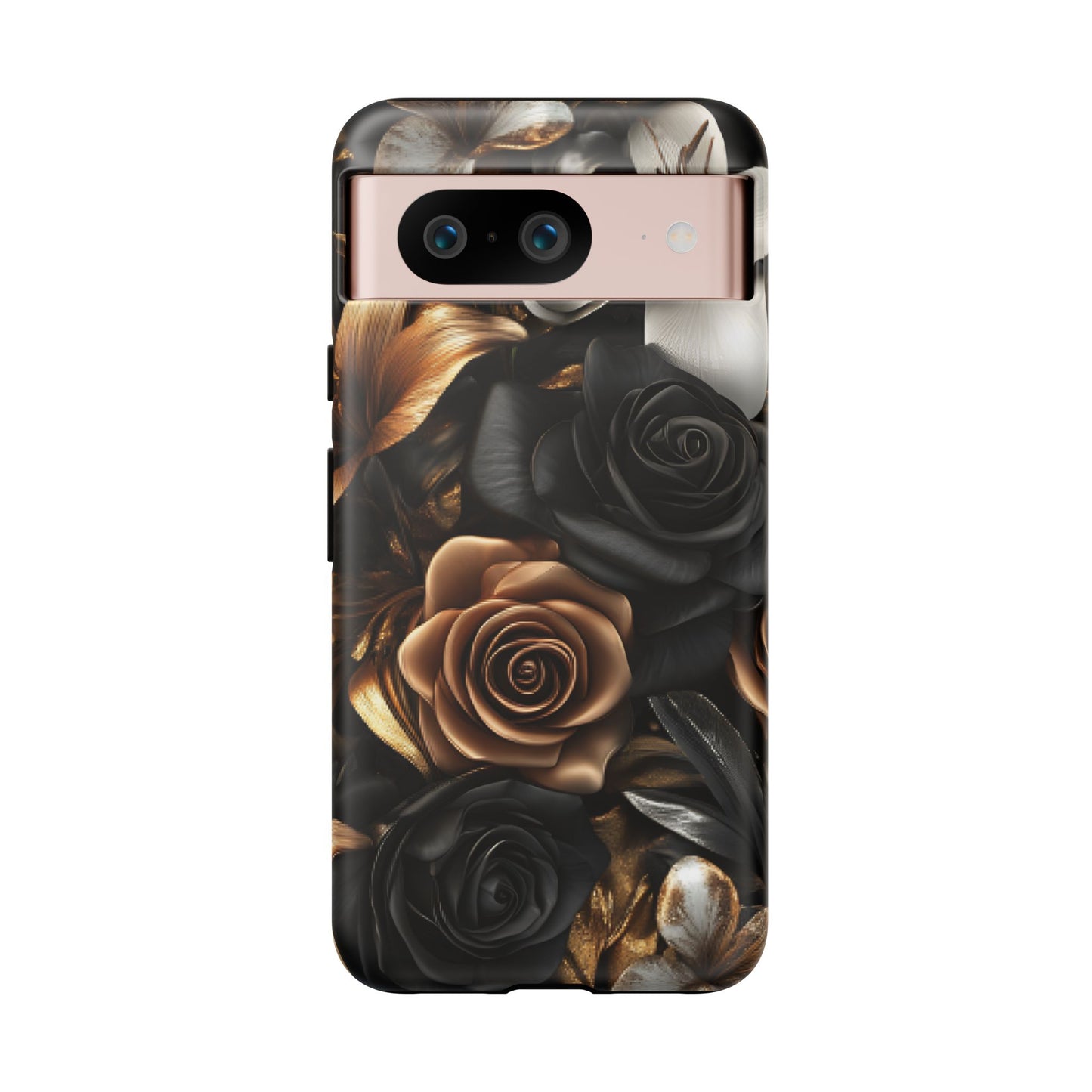 Floral Phone Case - Black and Gold Roses - iPhone 16 15 14 13 12 11, Samsung Galaxy & Google Pixel Phone Covers