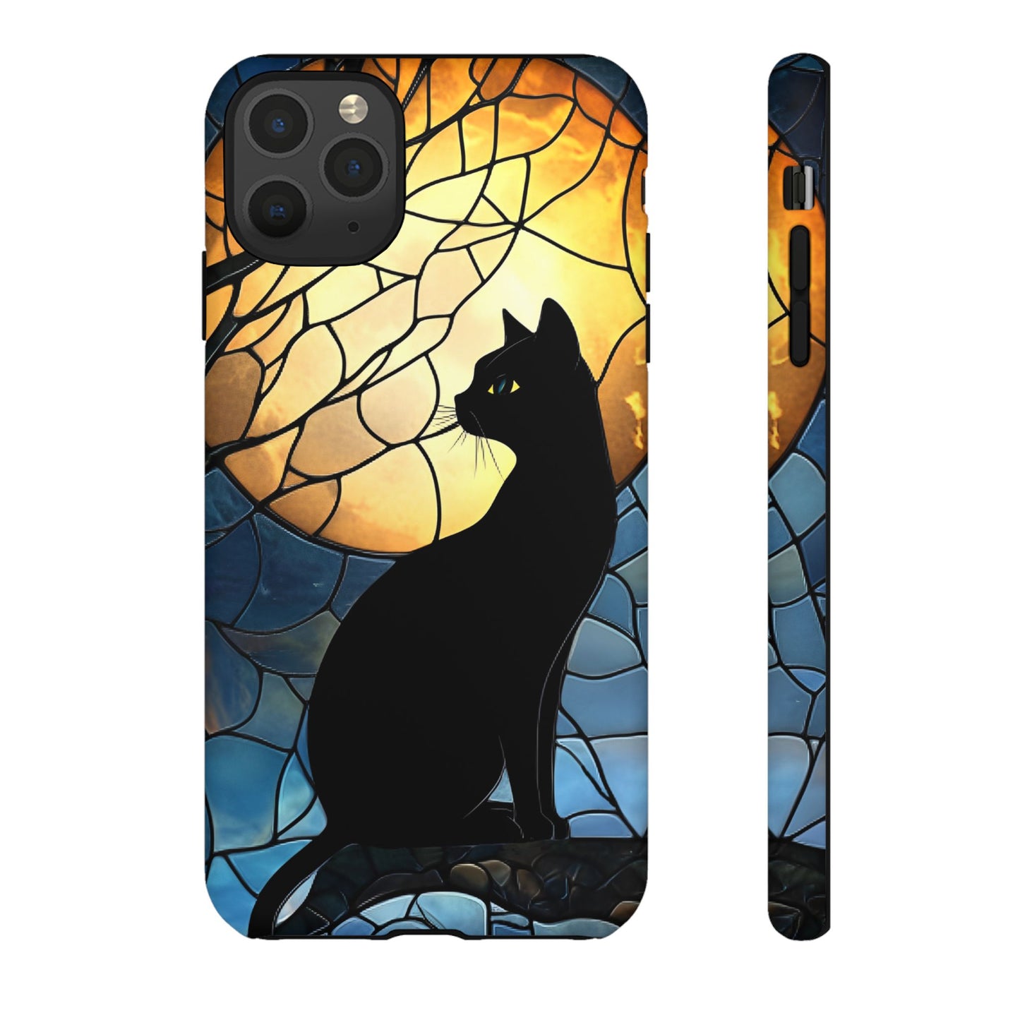 Black Cat and Moon Stained Glass Phone Case - Celestial Cat Lover Phone Cases - iPhone 16 15 14 13 12 11, Samsung Galaxy & Google Pixel Phone Covers