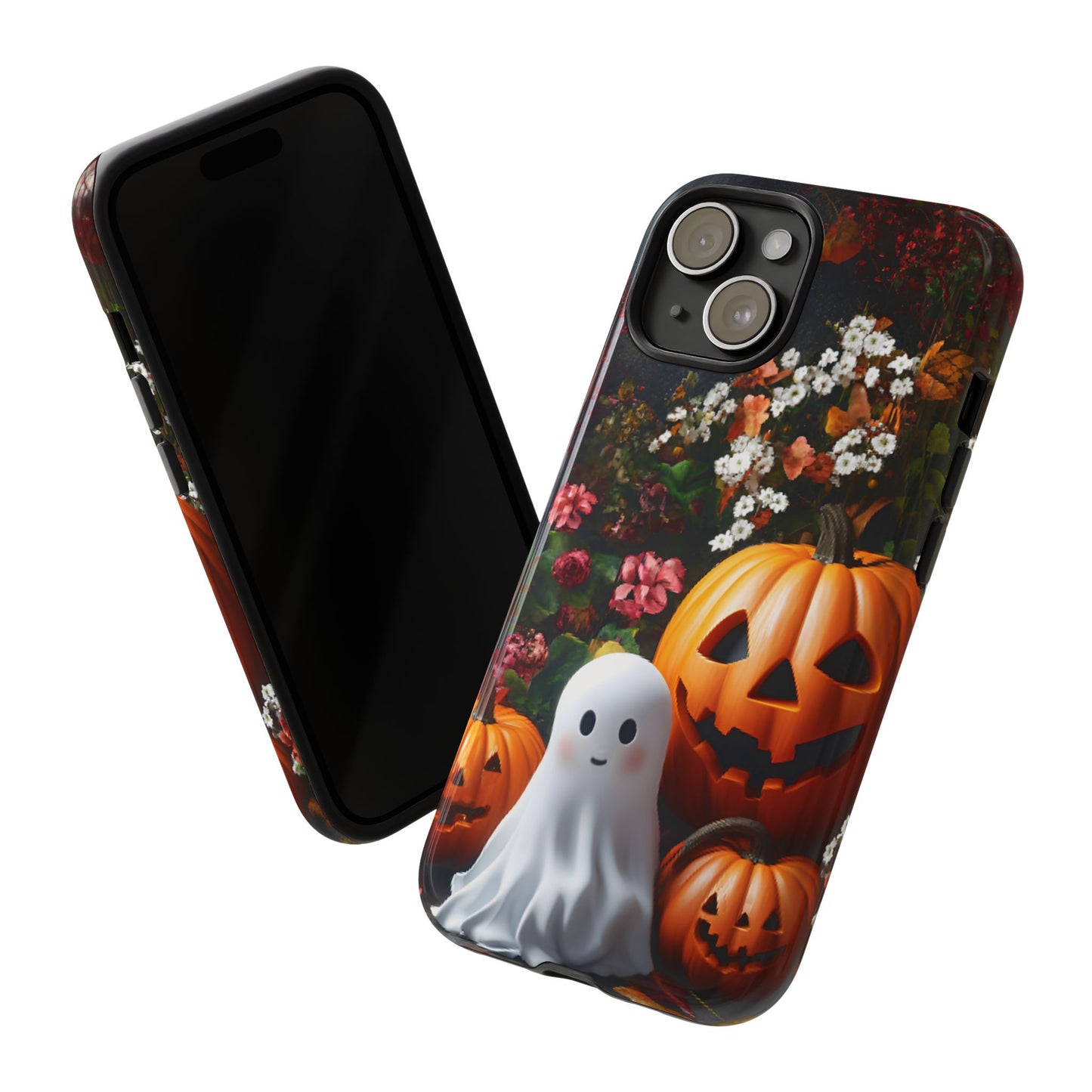 Halloween Phone Case with Cute Ghost and Pumpkins for iPhone 16 15 14 13 12 11, Samsung Galaxy & Google Pixel