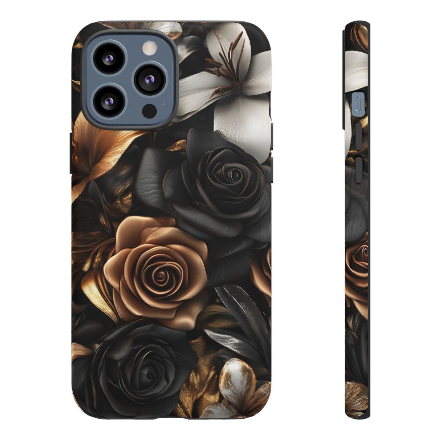 Floral Phone Case - Black and Gold Roses - iPhone 16 15 14 13 12 11, Samsung Galaxy & Google Pixel Phone Covers