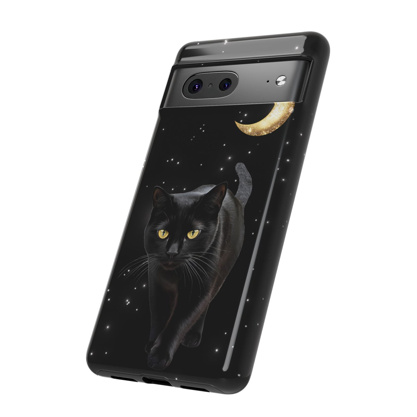 Black Cat and Moon Phone Case - Celestial Cat Lover Phone Cases for iPhone 16 15 14 13 12 11, Samsung Galaxy & Google Pixel