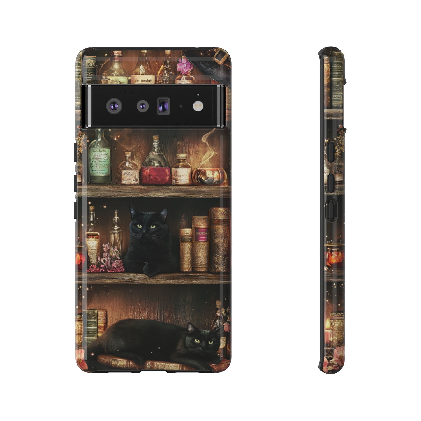 Witch Bookshelf Phone Case - Witchy Books Potions and Black Cats for iPhone 16 15 14 13 12 11, Samsung Galaxy & Google Pixel