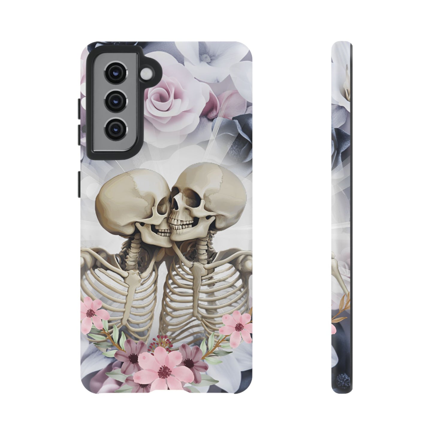 Skeleton Couple Phone Case - Floral Love Halloween Phone Cases for iPhone 16 15 14 13 12 11, Samsung Galaxy & Google Pixel