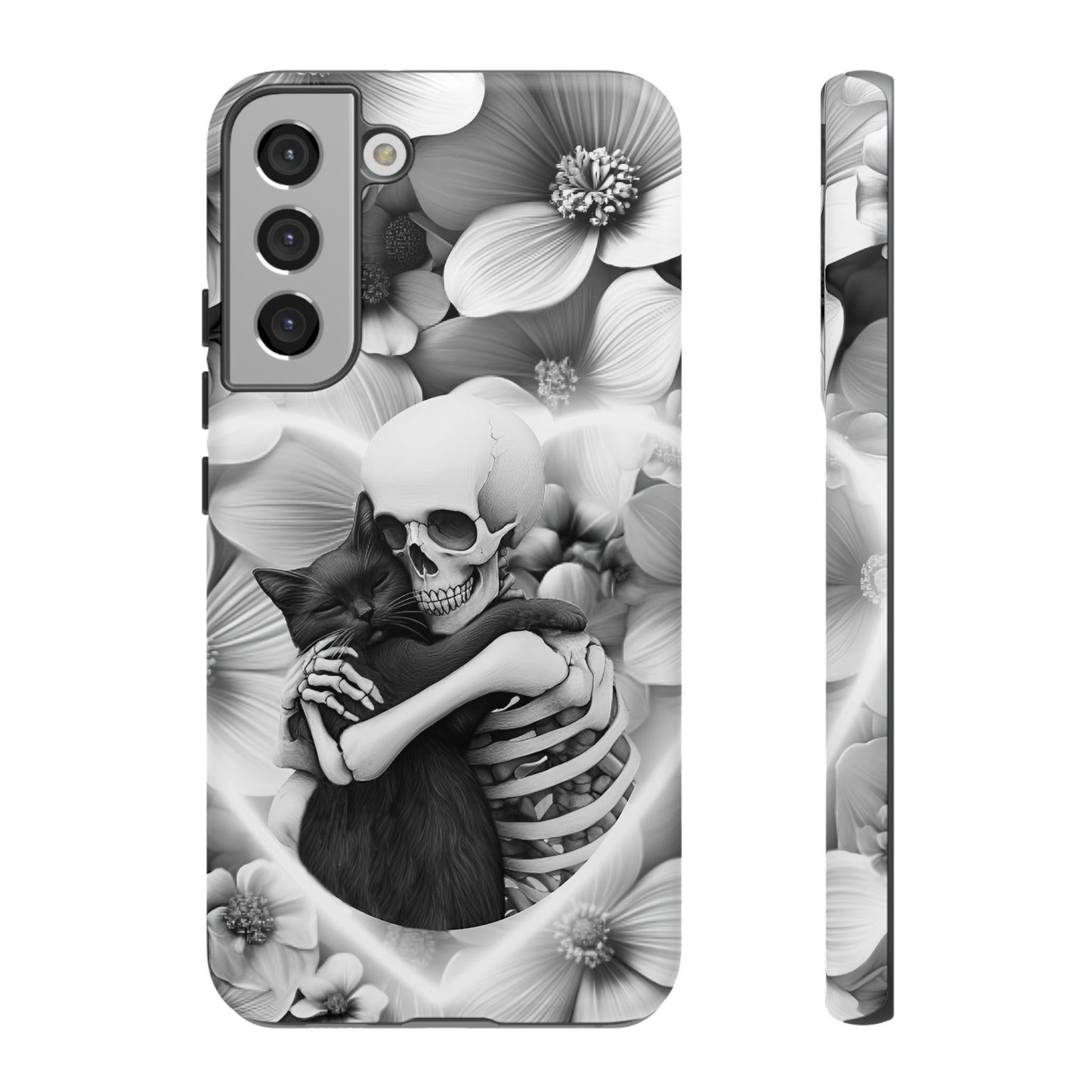 Skeleton & Black Cat Phone Case - Aesthetic Cat Lover Phone Cases for iPhone 16 15 14 13 12 11, Samsung Galaxy & Google Pixel