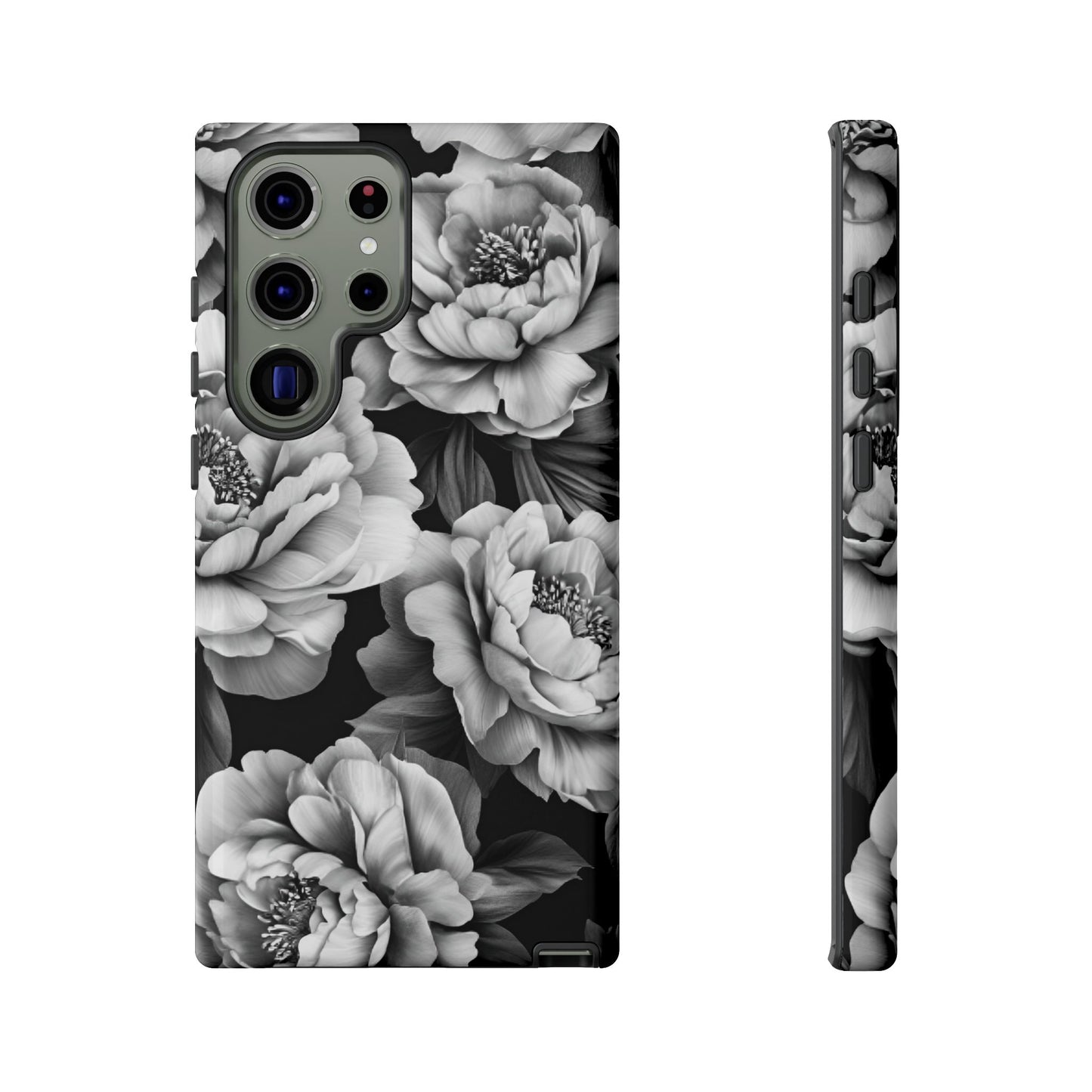 Black and White Peony Flower Phone Case - Aesthetic Dark Floral Phone Cases - iPhone 16 15 14 13 12 11, Samsung Galaxy & Google Pixel Phone Covers