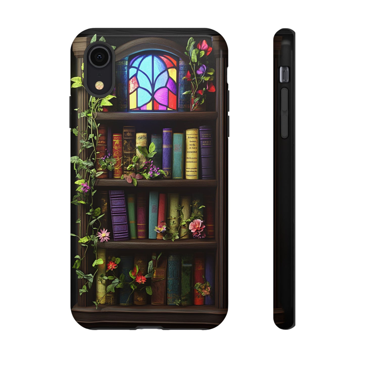 Bookshelf and Stained Glass Window Phone Case - Book Lover Phone Cases - iPhone 16 15 14 13 12 11, Samsung Galaxy & Google Pixel Phone Covers - Boo and Bewear