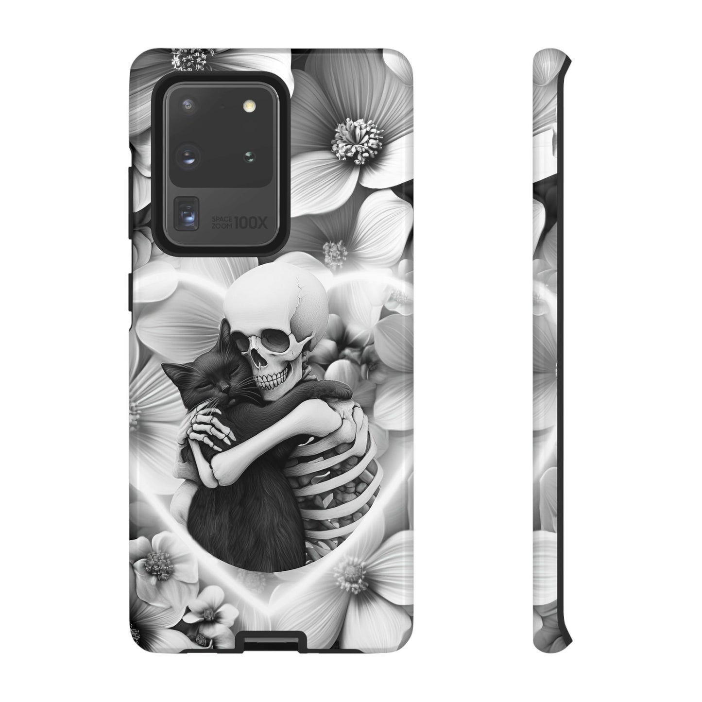 Skeleton & Black Cat Phone Case - Aesthetic Cat Lover Phone Cases for iPhone 16 15 14 13 12 11, Samsung Galaxy & Google Pixel