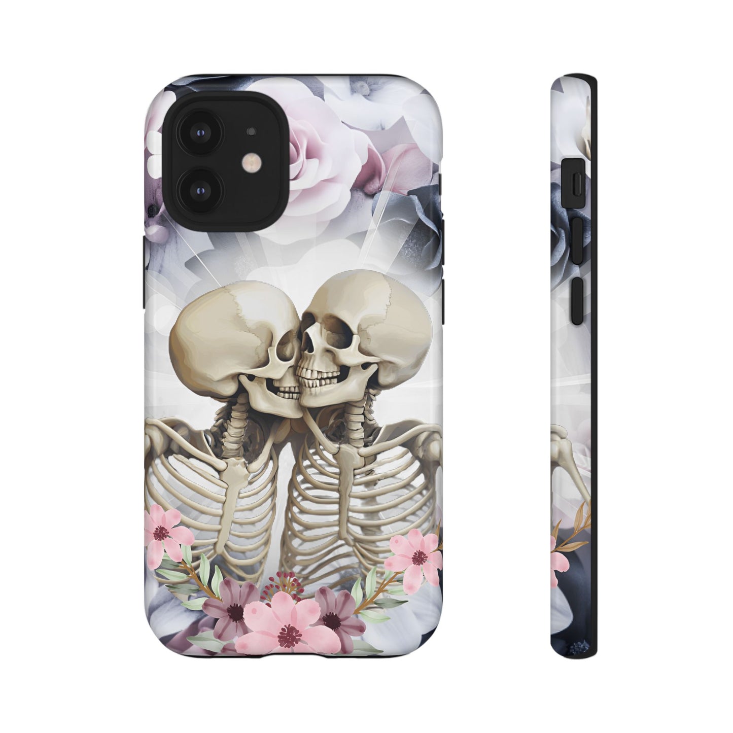 Skeleton Couple Phone Case - Floral Love Halloween Phone Cases for iPhone 16 15 14 13 12 11, Samsung Galaxy & Google Pixel