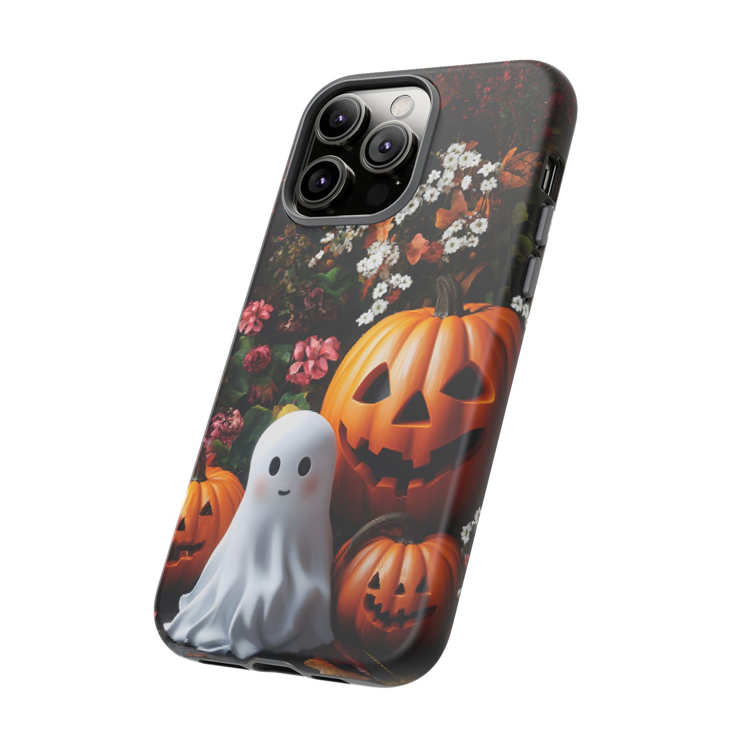 Halloween Phone Case with Cute Ghost and Pumpkins - iPhone 16 15 14 13 12 11, Samsung Galaxy & Google Pixel Phone Covers