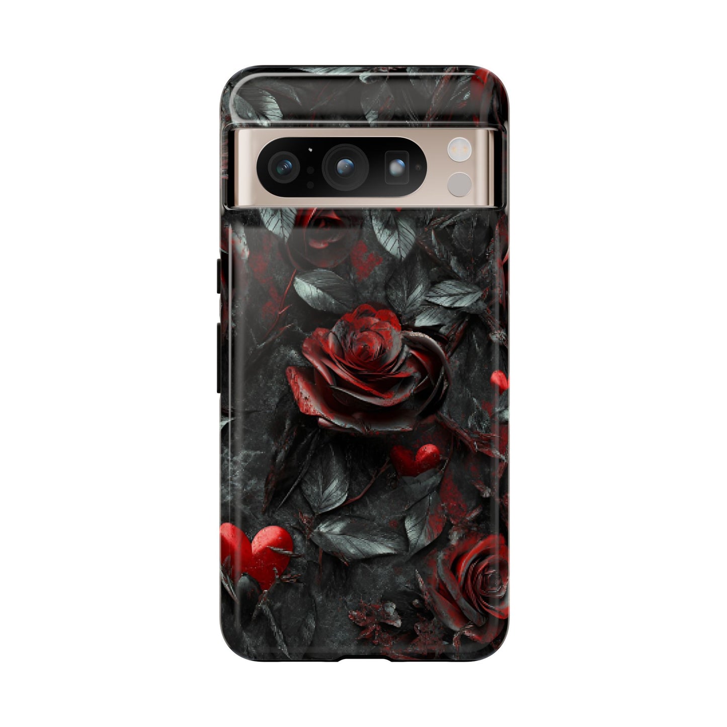 Gothic Valentine Phone Case - Dark Romance Roses and Hearts for iPhone 16 15 14 13 12 11, Samsung Galaxy & Google Pixel