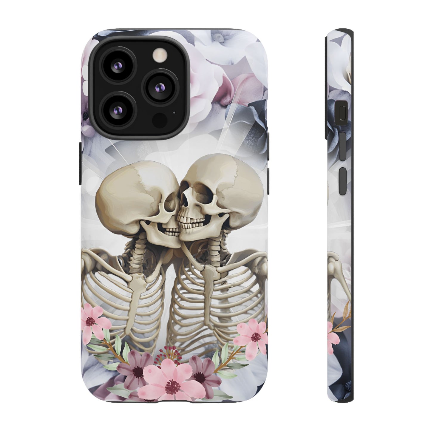 Skeleton Couple Phone Case - Floral Love Halloween Phone Cases for iPhone 16 15 14 13 12 11, Samsung Galaxy & Google Pixel