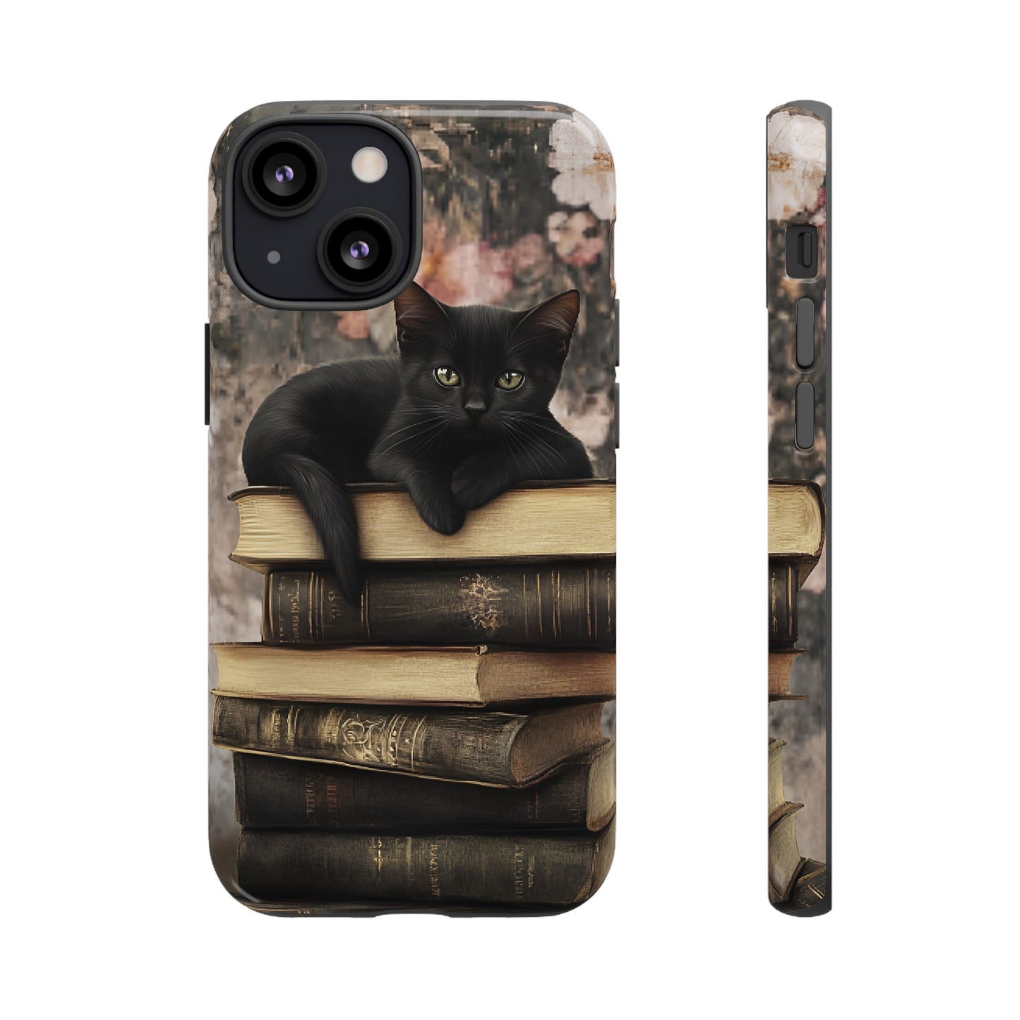 Black Cat and Books Phone Case - Vintage Dark Academia Library Phone Cases for iPhone 16 15 14 13 12 11, Samsung Galaxy & Google Pixel