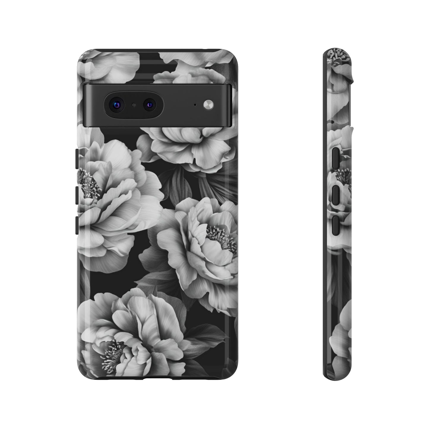 Black and White Peony Flower Phone Case - Aesthetic Dark Floral Phone Cases - iPhone 16 15 14 13 12 11, Samsung Galaxy & Google Pixel Phone Covers