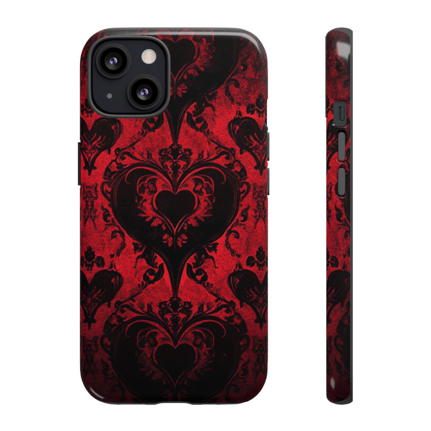 Gothic Dark Romance Phone Case - Black Hearts Phone Cover for iPhone 16 15 14 13 12 11, Samsung Galaxy & Google Pixel