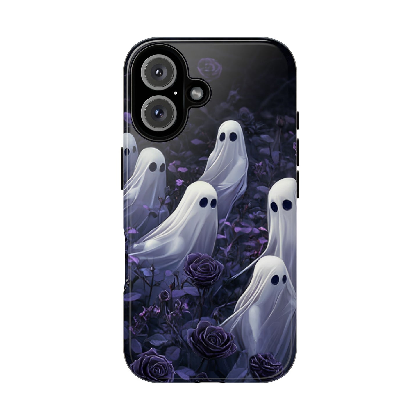 Halloween Phone Case - Ghosts in Purple Rose Garden - iPhone 16 15 14 13 12 11, Samsung Galaxy & Google Pixel Phone Covers