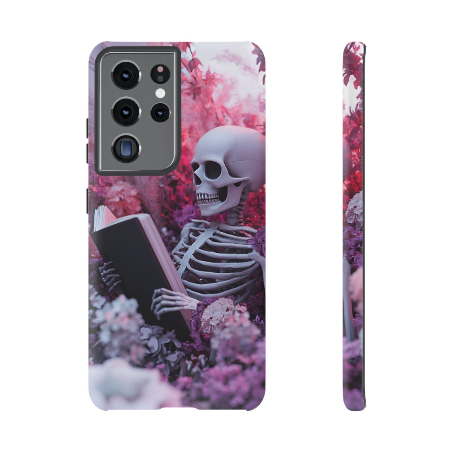 Bookish Skeleton Phone Case - Spooky Floral Halloween Phone Cases - Phone 16 15 14 13 12 11, Samsung Galaxy & Google Pixel Phone Covers