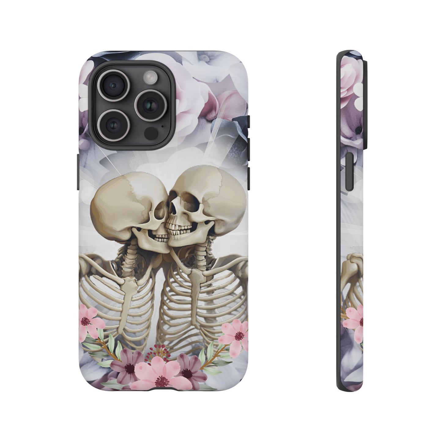 Skeleton Couple Phone Case - Floral Love Halloween Phone Cases for iPhone 16 15 14 13 12 11, Samsung Galaxy & Google Pixel