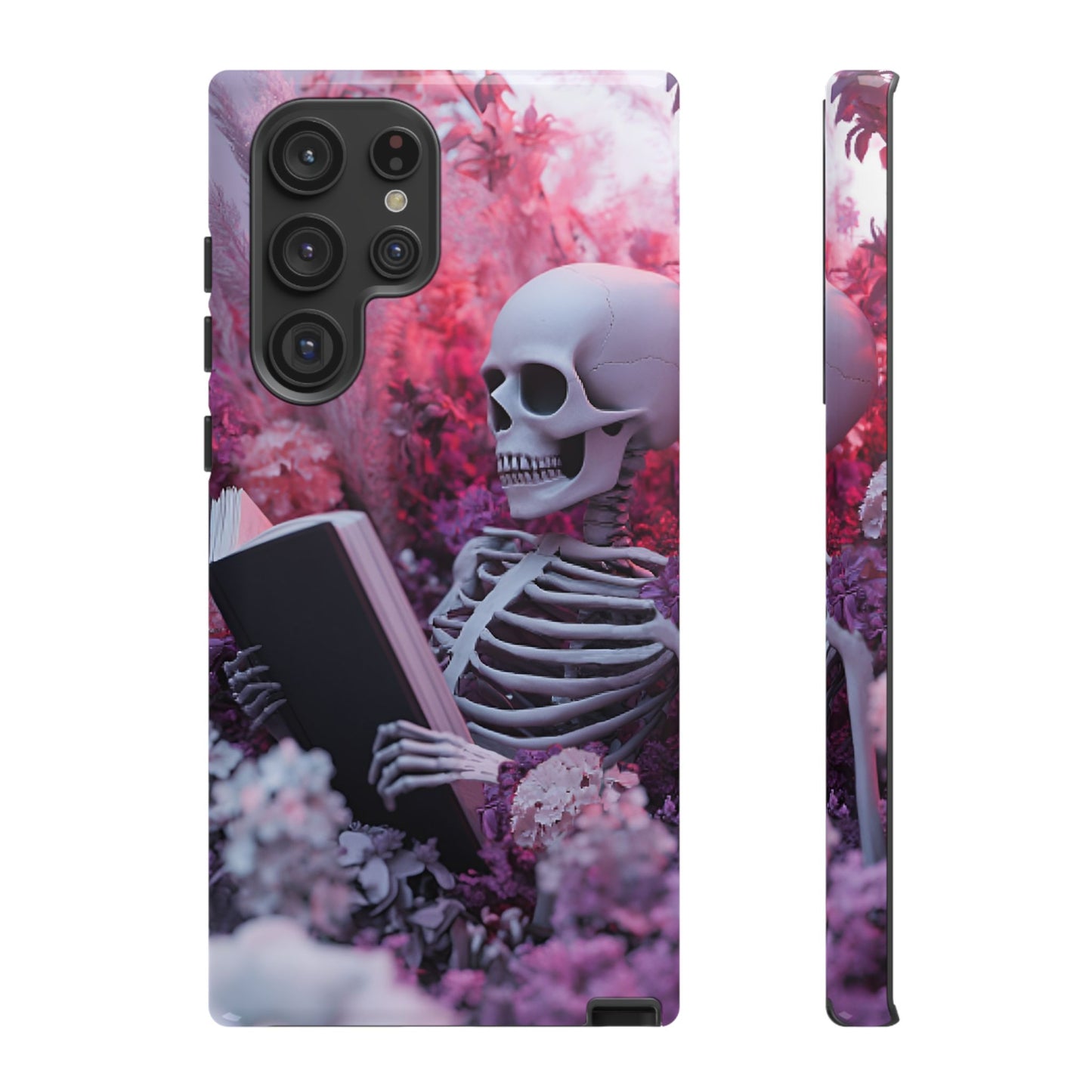 Bookish Skeleton Phone Case - Spooky Floral Halloween Phone Cases - Phone 16 15 14 13 12 11, Samsung Galaxy & Google Pixel Phone Covers