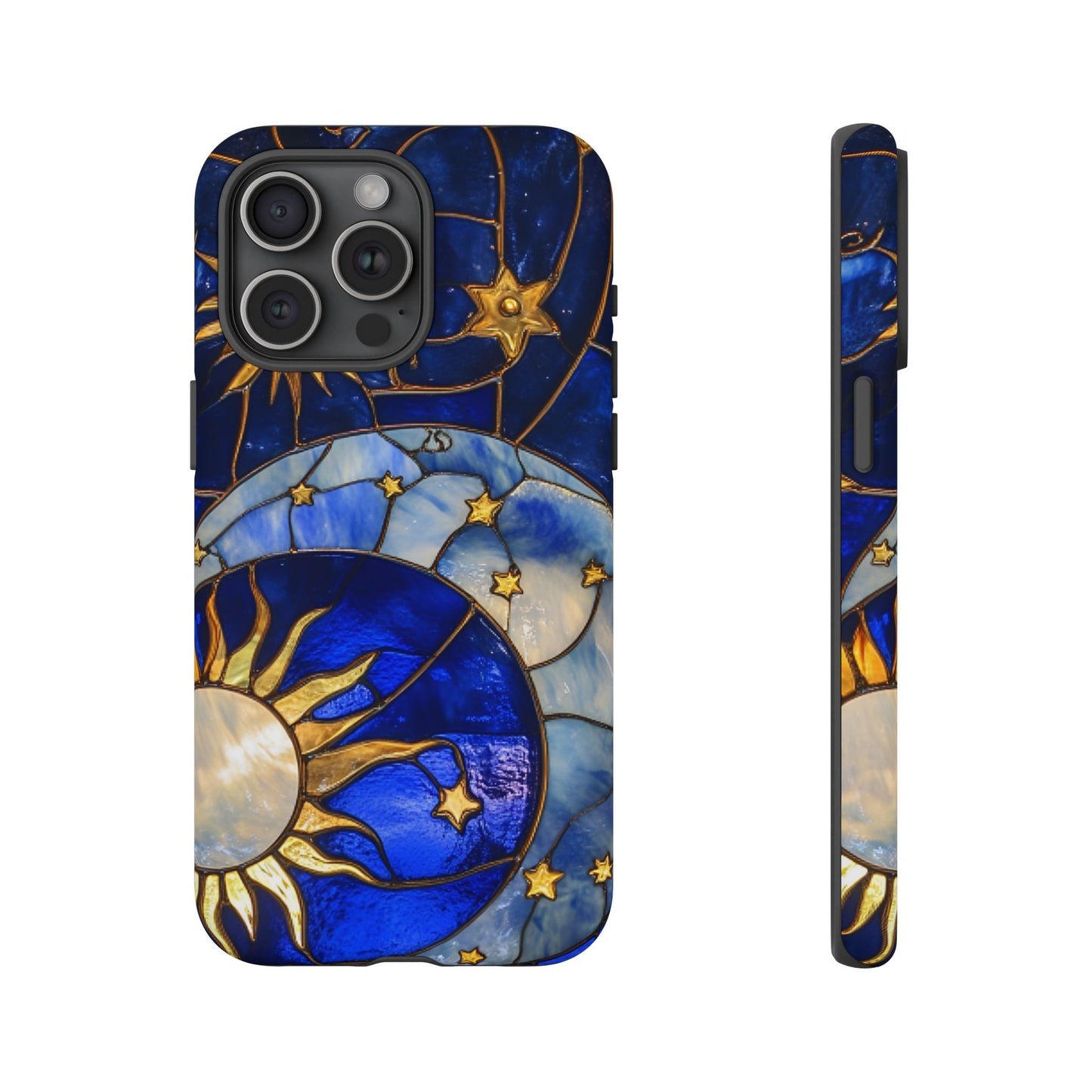 Moon and Sun Stained Glass Phone Case for iPhone 16 15 14 13 12 11, Samsung Galaxy & Google Pixel