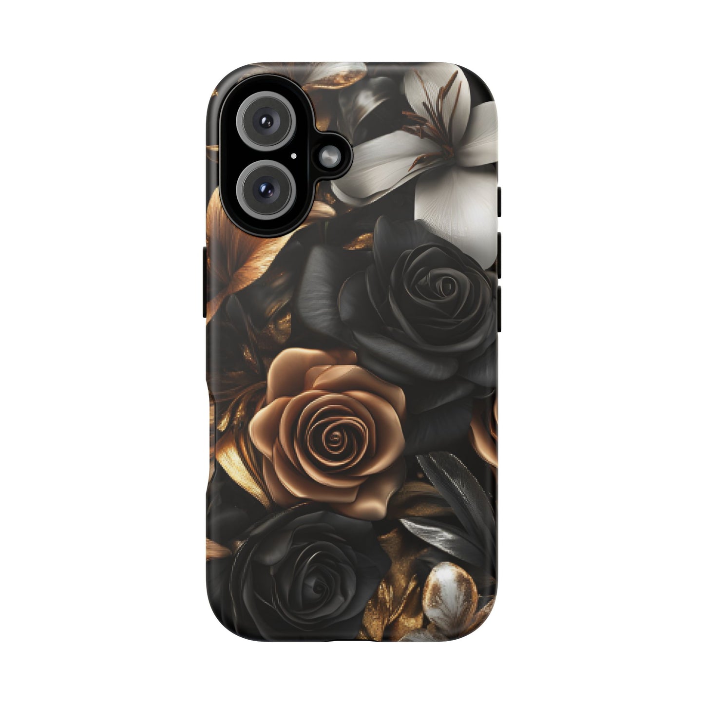 Floral Phone Case - Black and Gold Roses - iPhone 16 15 14 13 12 11, Samsung Galaxy & Google Pixel Phone Covers