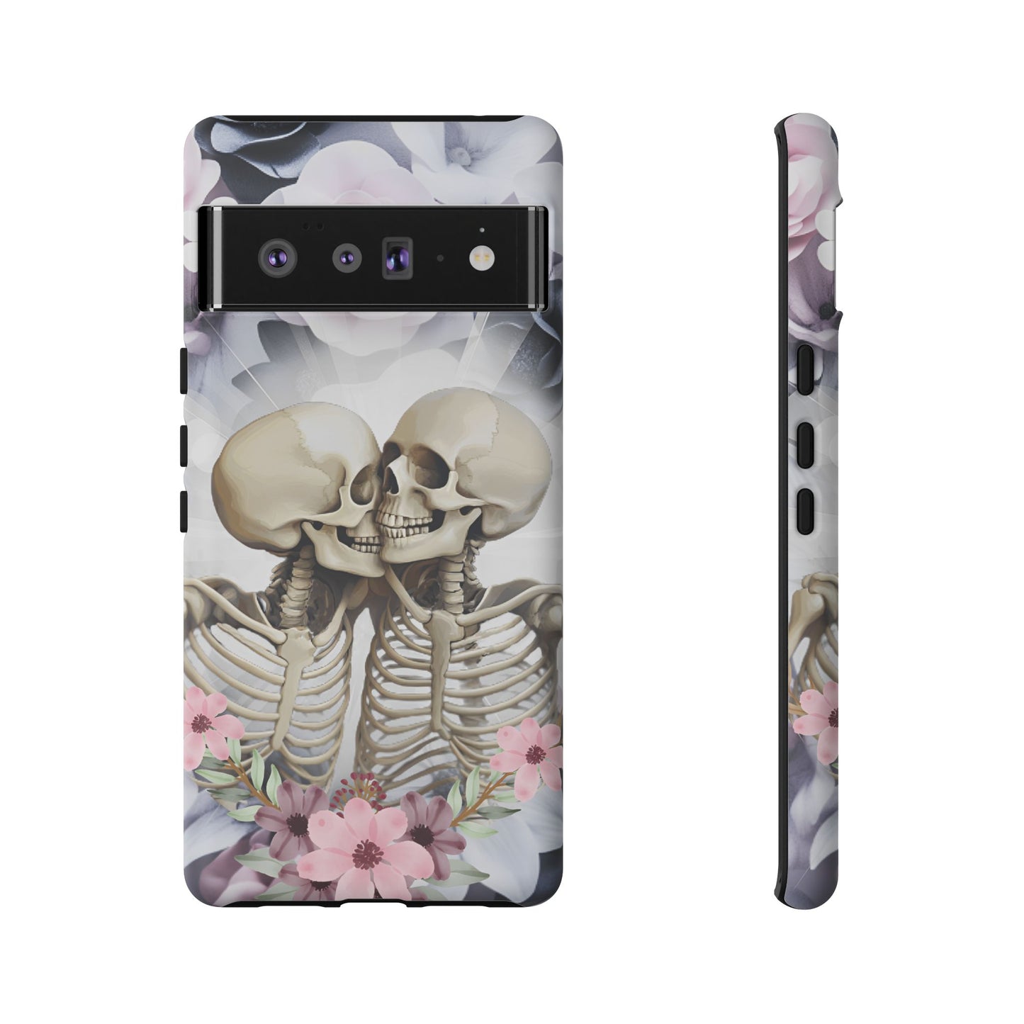 Skeleton Couple Phone Case - Floral Love Halloween Phone Cases for iPhone 16 15 14 13 12 11, Samsung Galaxy & Google Pixel