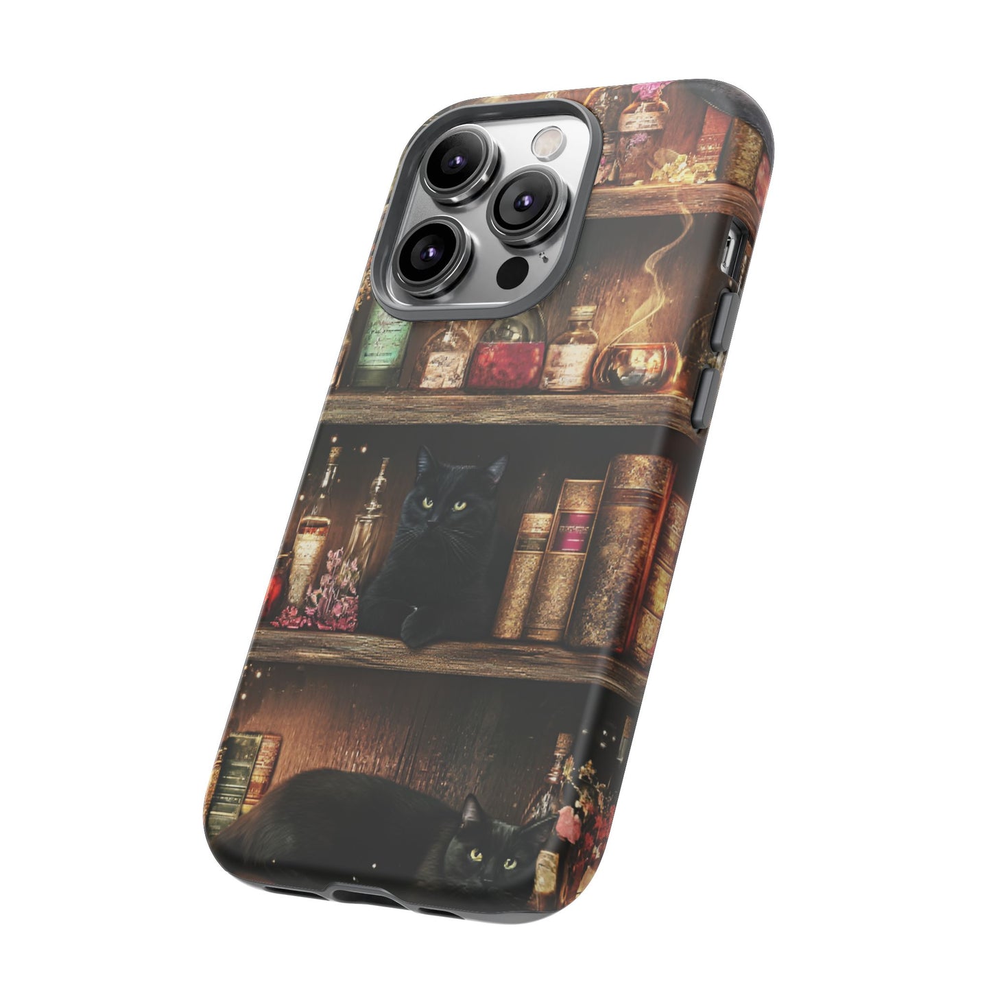 Witch Bookshelf Phone Case - Witchy Books Potions and Black Cats for iPhone 16 15 14 13 12 11, Samsung Galaxy & Google Pixel