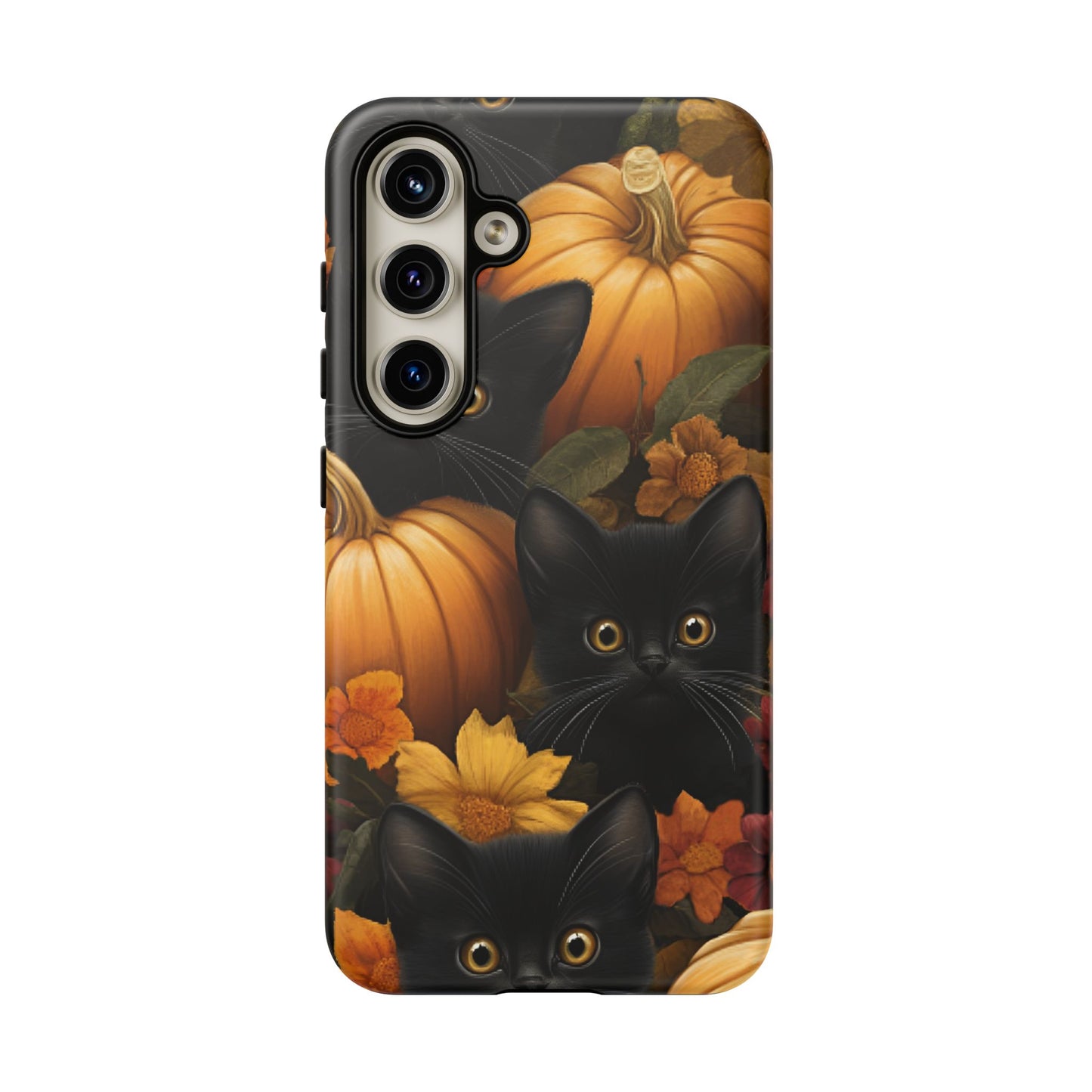 Black Cats and Pumpkins Phone Case - Cute Halloween Phone Cases - iPhone 16 15 14 13 12 11, Samsung Galaxy & Google Pixel Phone Covers