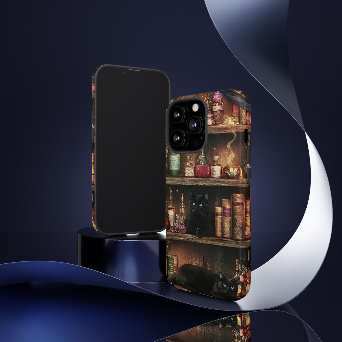 Witch Bookshelf Phone Case - Witchy Books Potions and Black Cats for iPhone 16 15 14 13 12 11, Samsung Galaxy & Google Pixel