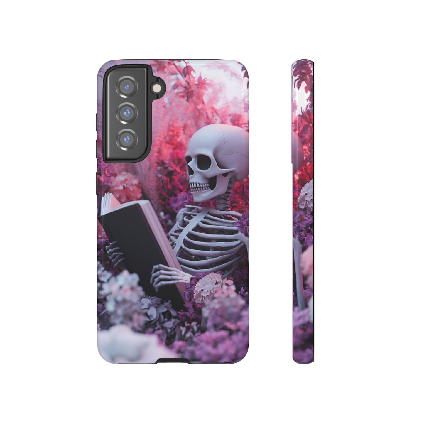 Bookish Skeleton Phone Case - Spooky Floral Halloween Phone Cases - Phone 16 15 14 13 12 11, Samsung Galaxy & Google Pixel Phone Covers